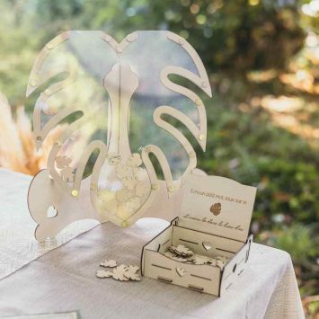 Livre d'or en forme de feuille de monstera en bois avec coffret de 45 feuilles - 28 x 30 cm
