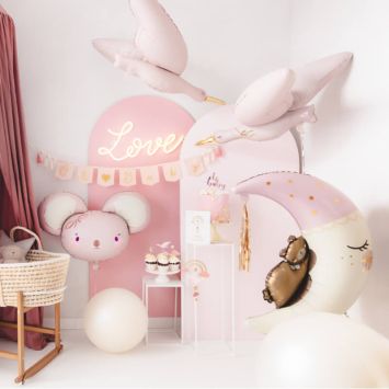 Ballon en aluminium - Cigogne rose clair - 100 x 43 cm