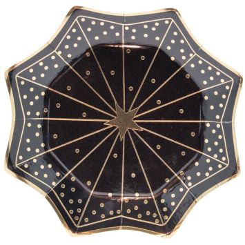 8 assiettes en carton Octogramme avec étoile au milieu - Noir & Or - 22 cm