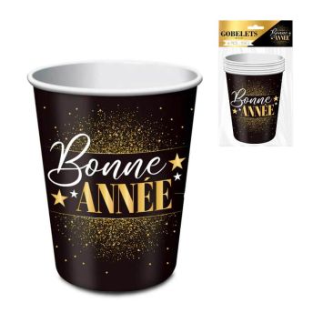 gobelet en carton bonne année noir et doré | jourdefete.com