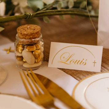 Fiole en verre avec bouchon en liège - Collection Communion Pureté Blanc et Or