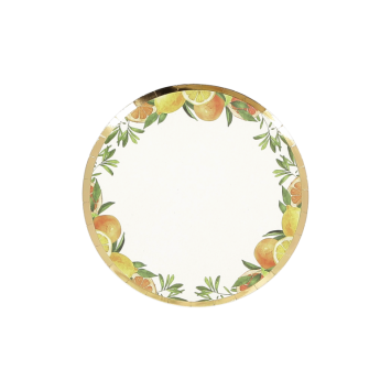 Assiettes en carton Fizz Agrume Ø18cm avec motifs de citron et d'orange | jourdefete.com