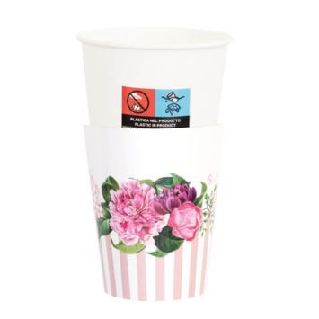 8 gobelets en carton avec couverture de la collection Floral Pink