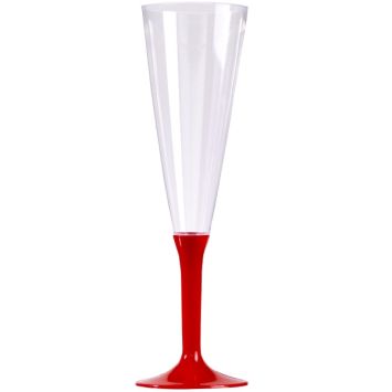 10 Flûtes à Champagne Plastique Pied Rouge