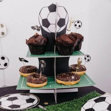 Présentoir 2 étages - Football - Noir, Blanc et Or