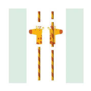8 pailles en carton avec medaillon girafe | jourdefete.com