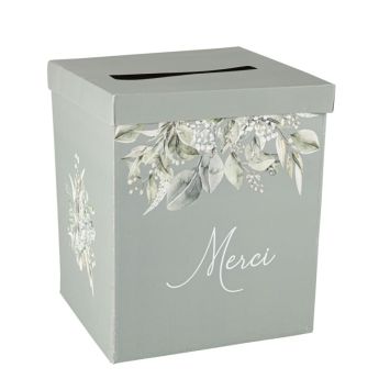 Une jolie urne verte avec des motifs de feuilles imprimées pour votre événement champêtre | jourdefete.com