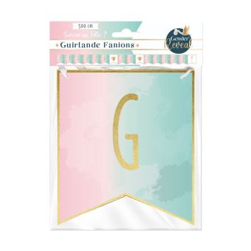 Guirlande de fanions avec lettres et ruban - Fille ou Garçon ? - Collection Gender Reveal | jourdefete.com