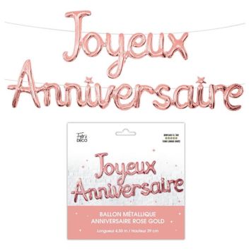 Guirlande de ballons métallisés - Joyeux Anniversaire - 39 cm - Couleur Rose Gold