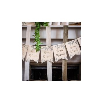 Guirlande de Fanions Retraite Party - Beige, Or & Feuilles d'Olivier - 2,80 m