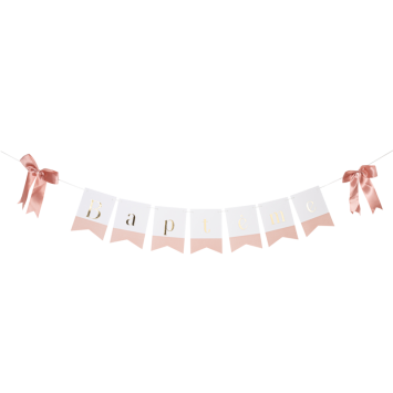 Guirlande de 7 fanions "Baptême" - 2,60 m - Collection Baptême Blanc et Or - Couleur au choix