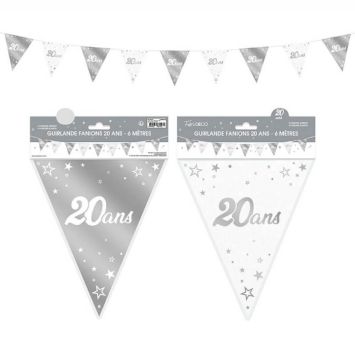 Guirlande de Fanions Anniversaire Métallique - Argent - Age au Choix