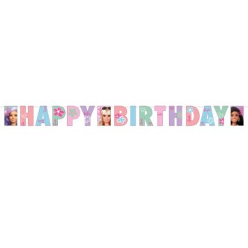 Cette guirlande 'Happy Birthday" sera parfaite dans le salon lors de l’anniversaire "Barbie Sweet Life™" de votre enfant | jourdefete.com