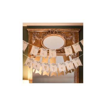 Guirlande de Fanions " Tu vas nous manquer " Retraite Party - Beige, Or & Feuilles d'Olivier - 2,55 m