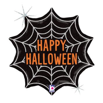 Ballon en aluminium à forme de toile d'araignée - Happy Halloween - 37 x 38 cm