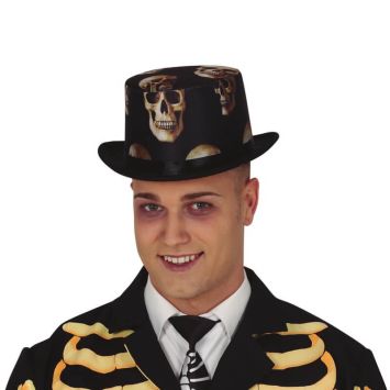 Chapeau haut de forme têtes de mort pour adulte