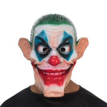 Masque mousse terrifiant de clown style Joker avec cheveux verts et sourire maléfique | jourdefete.com