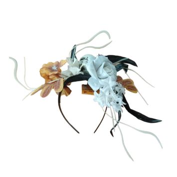 Serre-tête - Crâne, plumes et fleurs