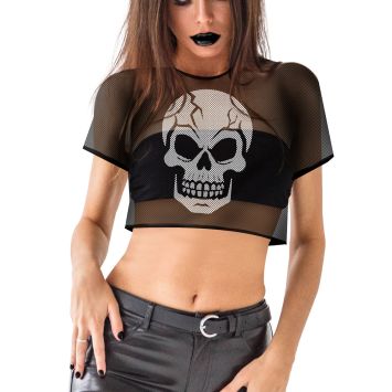 T-Shirt en résille avec tête de mort d'Halloween pour femme - Taille unique
