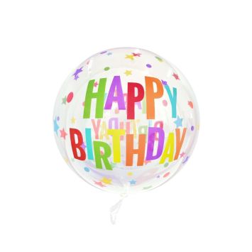 Ballon transparent Happy Birthday multicolore pour fête d’anniversaire | jourdefete.com