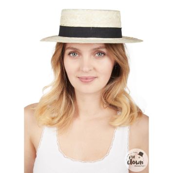 Chapeau de canotier en paille avec ruban noir