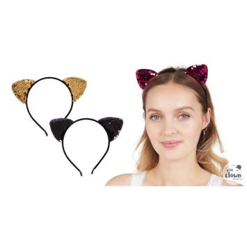 Serre-tête à oreilles de chat en sequins brillants pour déguisement | jourdefete.com