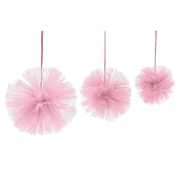 3 Boules Tulle à suspendre - Rose