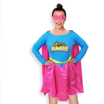 Déguisement humoristique Super Connasse en bleu et rose avec cape | jourdefete.com
