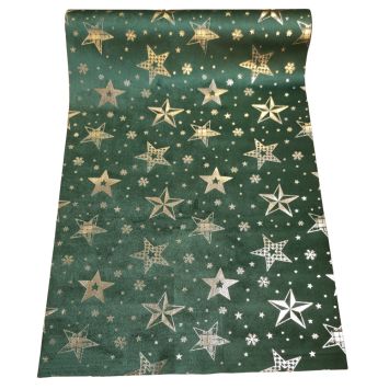 Chemin de table avec étoiles dorées de Noël en velours - 28 cm x 3 m - Couleur au choix