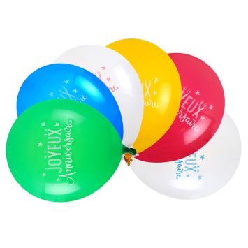 6 ballons "Joyeux Anniversaire" en latex - Diamètre 30 cm - Collection Anni' Festy