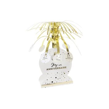 Centre de table "Joyeux Anniversaire" blanc et or | jourdefete.com