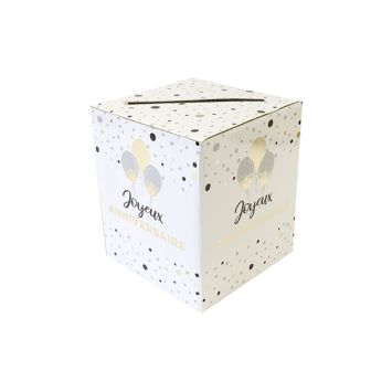 Urne tirelire Joyeux Anniversaire blanche et dorée pour messages et enveloppes | jourdefete.com