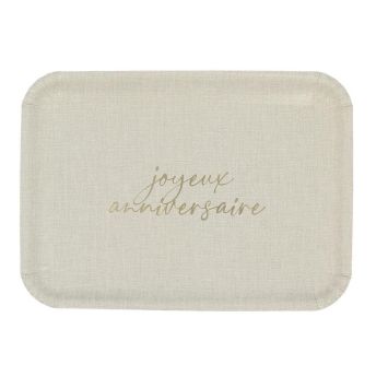 Plateaux rectangulaires "Joyeux Anniversaire" doré à effet lin | jourdefete.com