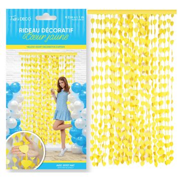 Rideau à franges en forme de cœurs jaunes - 2 x 1 m - Collection Lemon