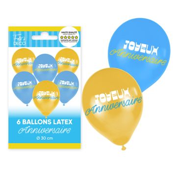 6 ballons "Joyeux Anniversaire" en latex - Diamètre 30 cm - Collection Lemon