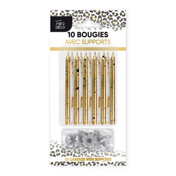 10 bougies avec bobèches - Collection Léopard