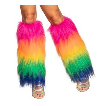 jambières en fourrure arc-en-ciel