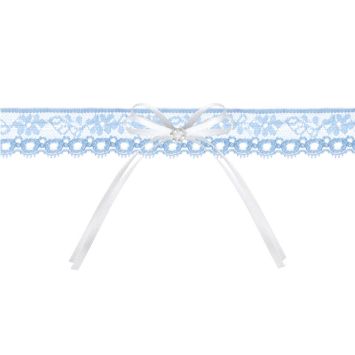 jarretière en dentelle bleu ciel avec ruban blanc | jourdefete.com