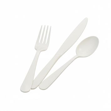 Ménagère jetable blanche 24 couverts – cuillères, fourchettes et couteaux en plastique rigide | jourdefete.com