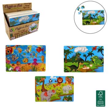 Puzzle bois 30 pièces dinosaures, animaux jungle et mer pour enfants | jourdefete.com