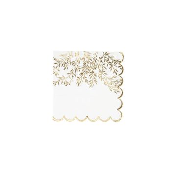serviettes en papier de la collection jolis brins blanc et or