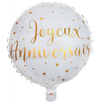 Ballon Anniversaire - Blanc et Or - Joyeux Anniversaire | jourdefete.com