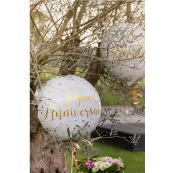 Ballon Anniversaire - Blanc et Or - Joyeux Anniversaire