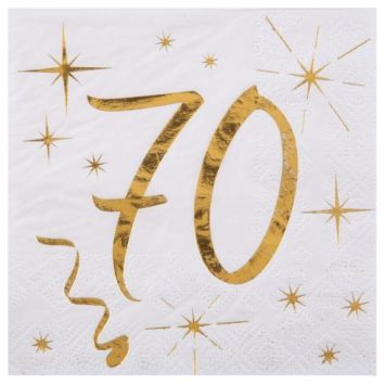 20 Serviettes en Papier Anniversaire - Blanc et Or - 70 ans | jourdefete.com