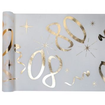 Chemin de Table Anniversaire - Blanc et Or - 80 ans | jourdefete.com