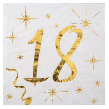 20 Serviettes en Papier Anniversaire - Blanc et Or - 18 ans | jourdefete.com