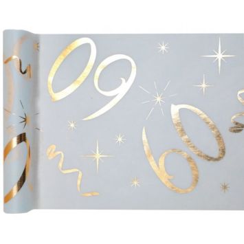 Chemin de Table Anniversaire - Blanc et Or - 60 ans | jourdefete.com