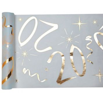 Chemin de Table Anniversaire - Blanc et Or - 20 ans | jourdefete.com