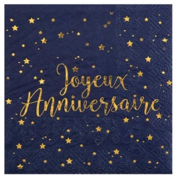 Serviettes "Joyeux Anniversaire" Bleu Marine Métallisé | jourdefete.com
