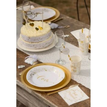 10 Assiettes en Carton "Just Married" - Or